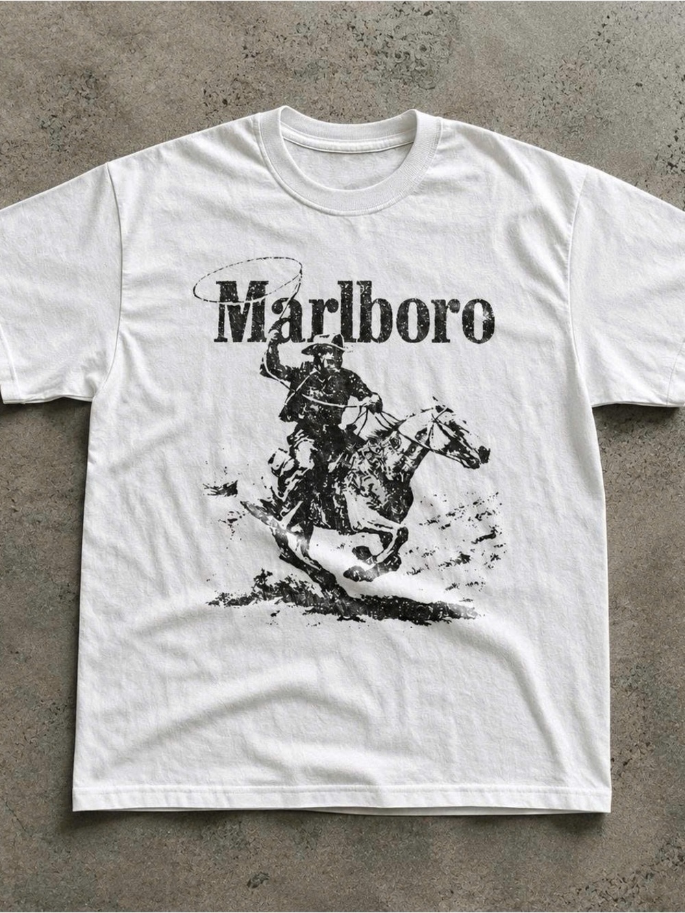 Gildan White Tee with Black Cowboy Marlboro Graphic - Picture 1 of 2